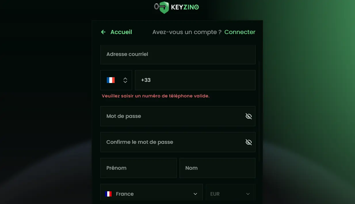 keyzino casino inscription