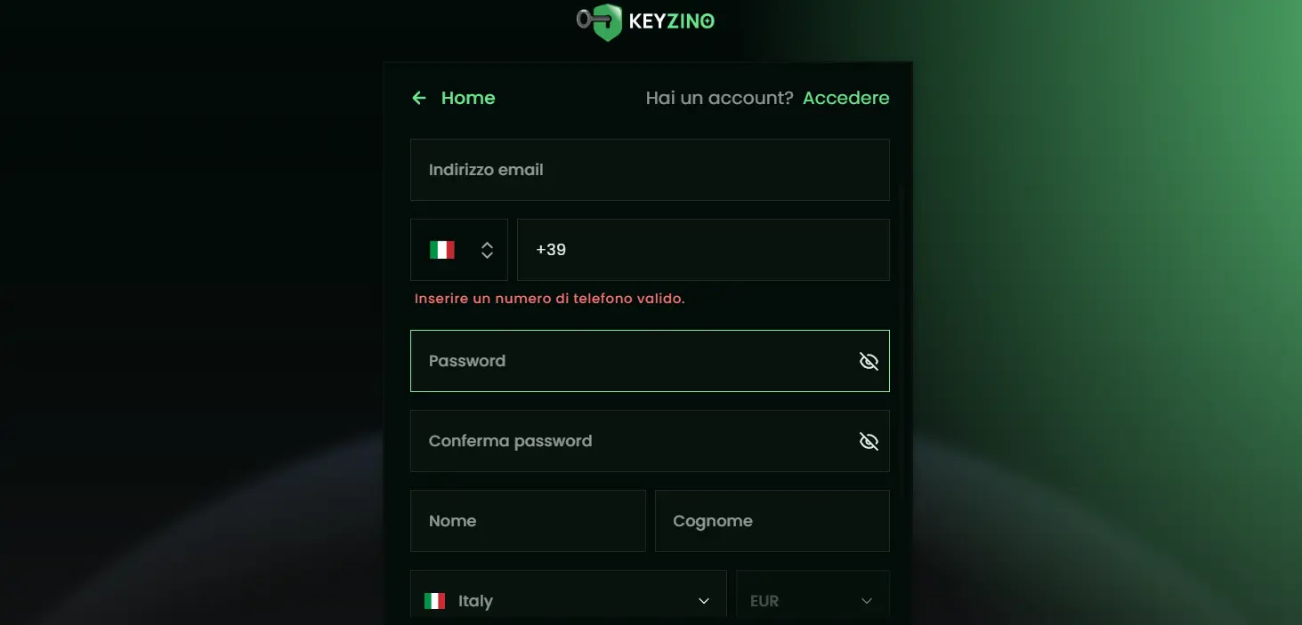 keyzino casino registrarsi
