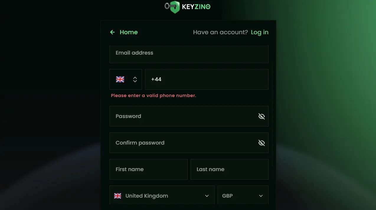 keyzino casino registration